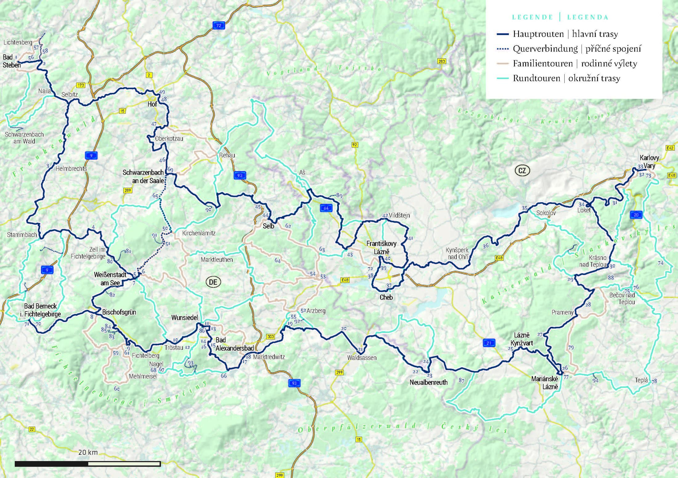 Übersichtskarte Hauptroute Radregion Bayern Böhmen Fahrradtour